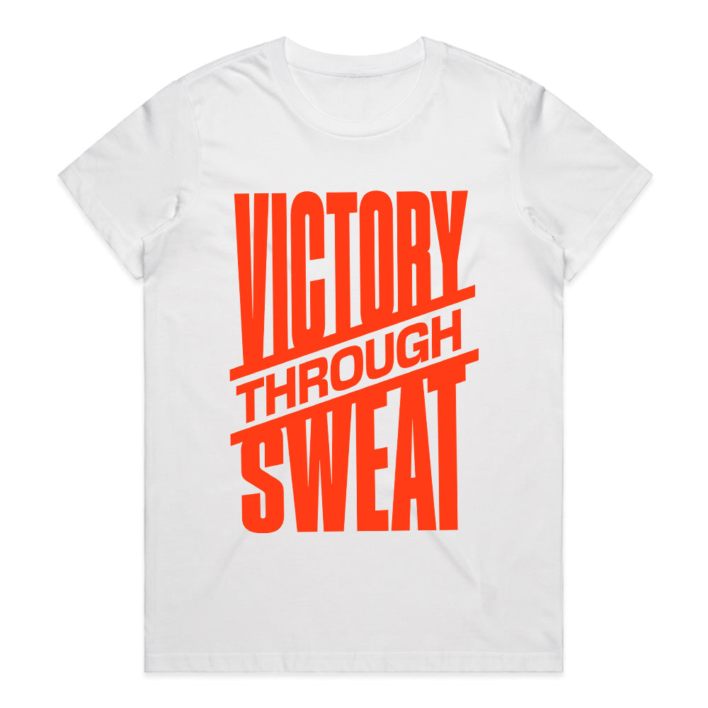 "Victory Through Sweat" Motivational Workout T-Shirt – Black & Bold
