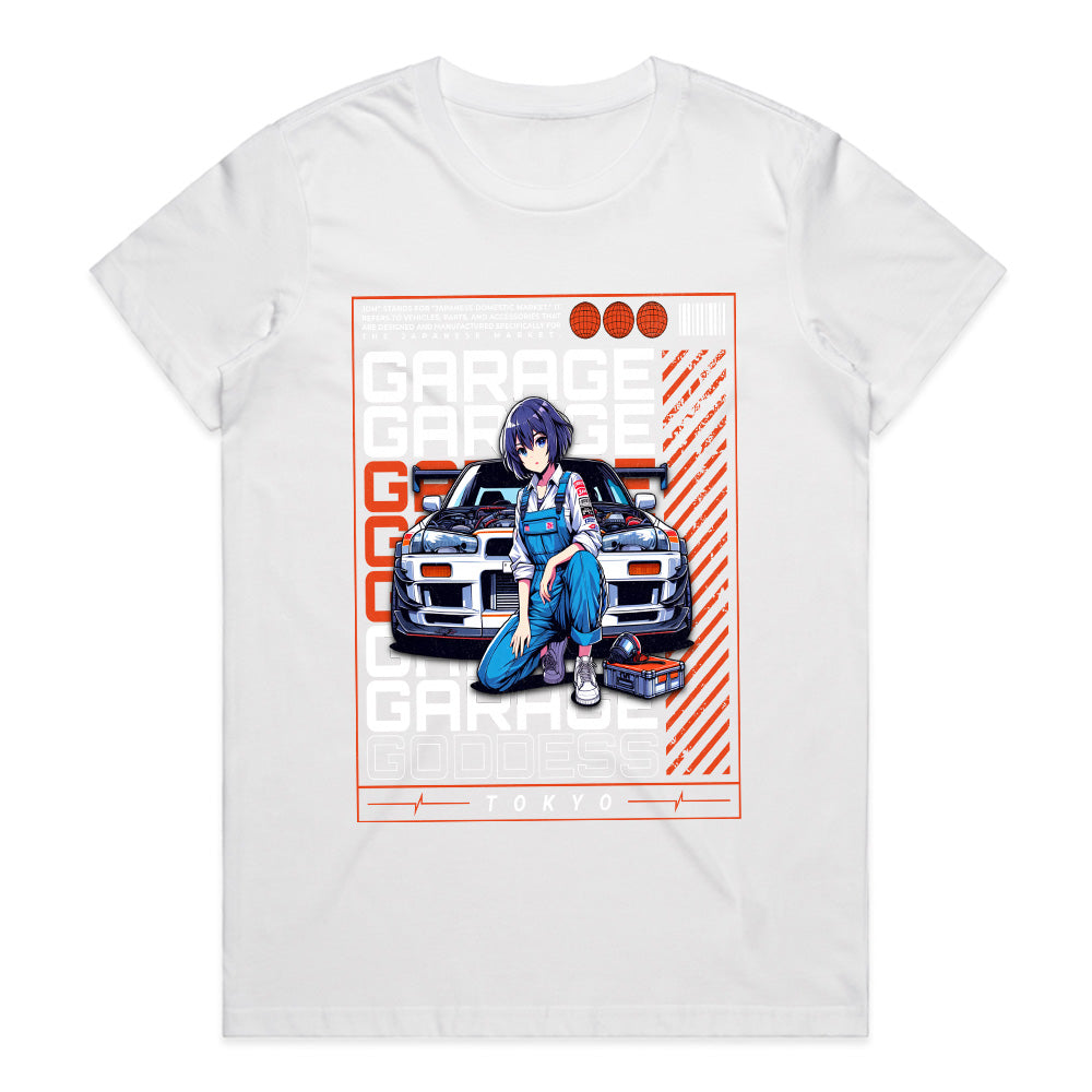 Garage Goddess" JDM Anime T-Shirt – Tokyo Car Culture & Tuning Aesthetic