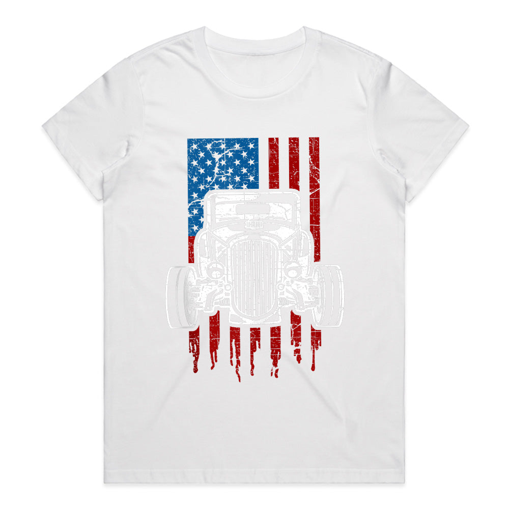 American Hot Rod – Classic Car USA Flag T-Shirt"
