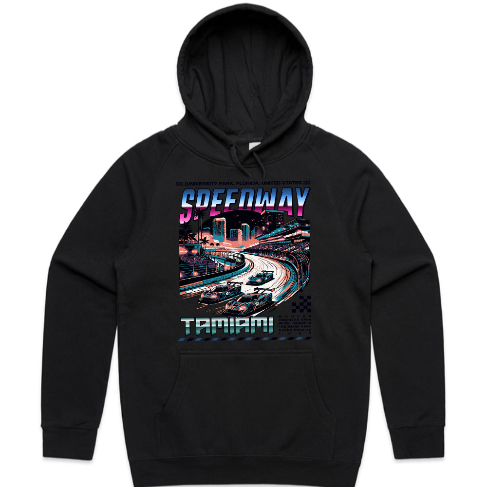 TAMIAMI SPEEDWAY Racing T-Shirt – Retro Miami Night Drive