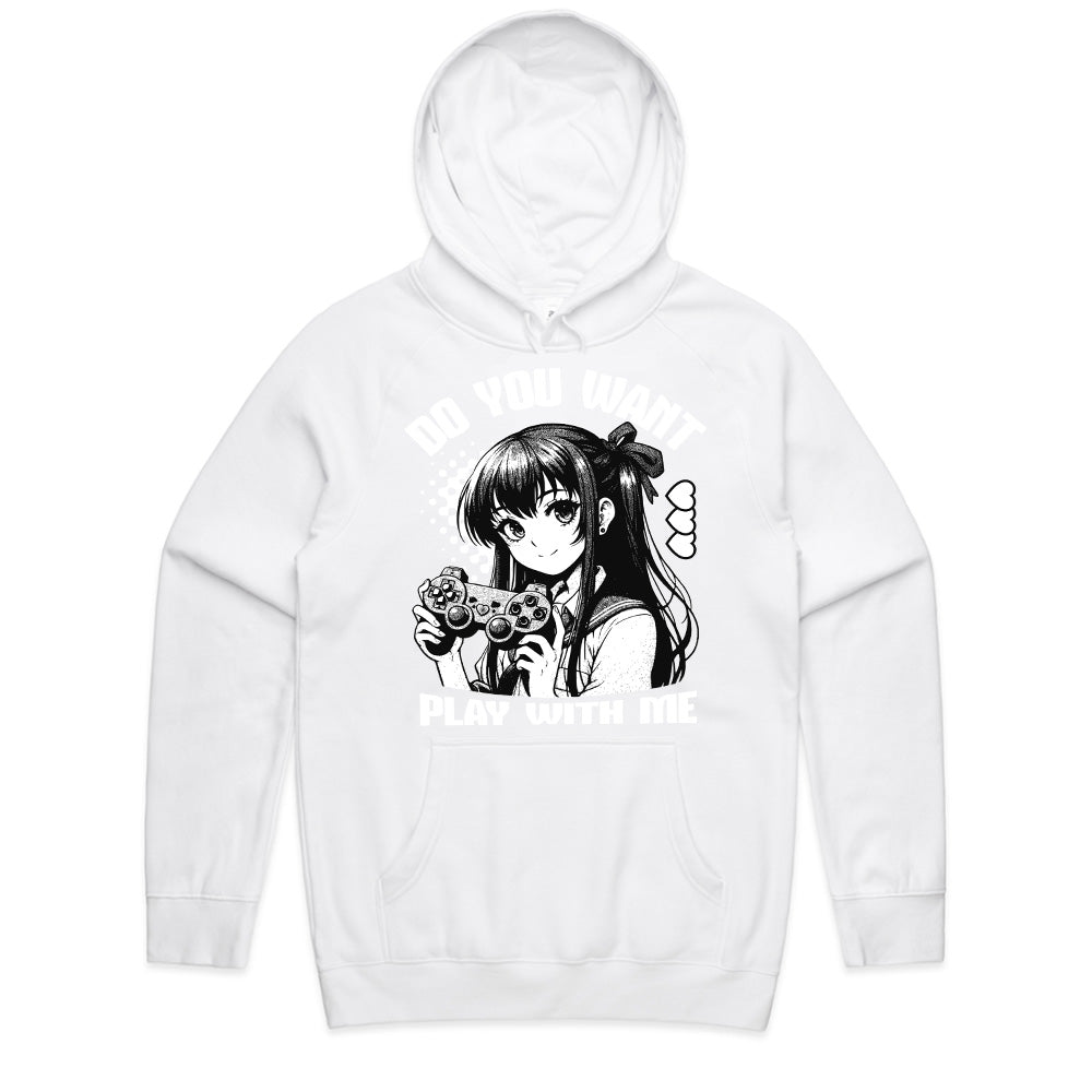 Anime Gamer Girl T-Shirt - "Do You Want to Play With Me?" - Black Gaming Tee