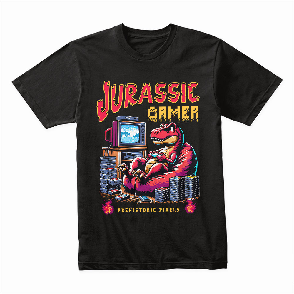 Jurassic Gamer T-Shirt – Prehistoric Pixels & Retro Gaming