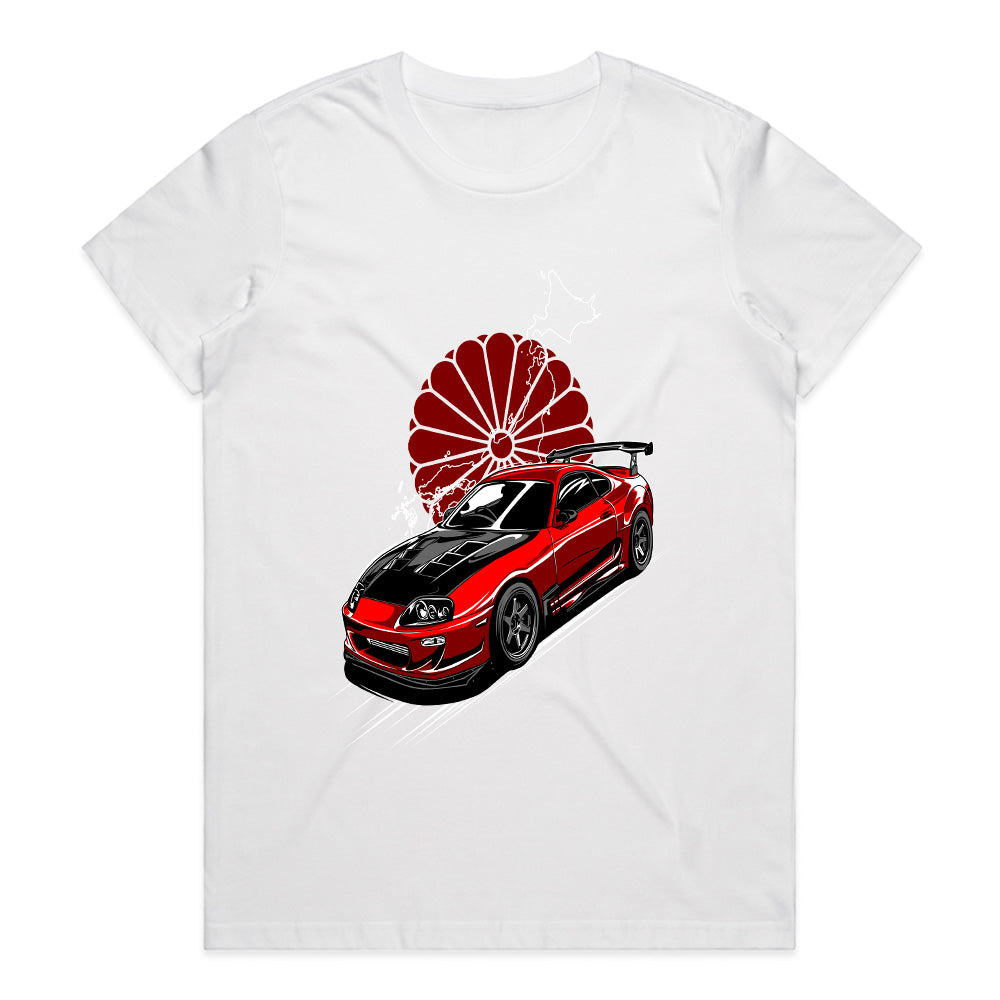 Toyota Supra JDM Legend T-Shirt – Red MK4 with Rising Sun Design