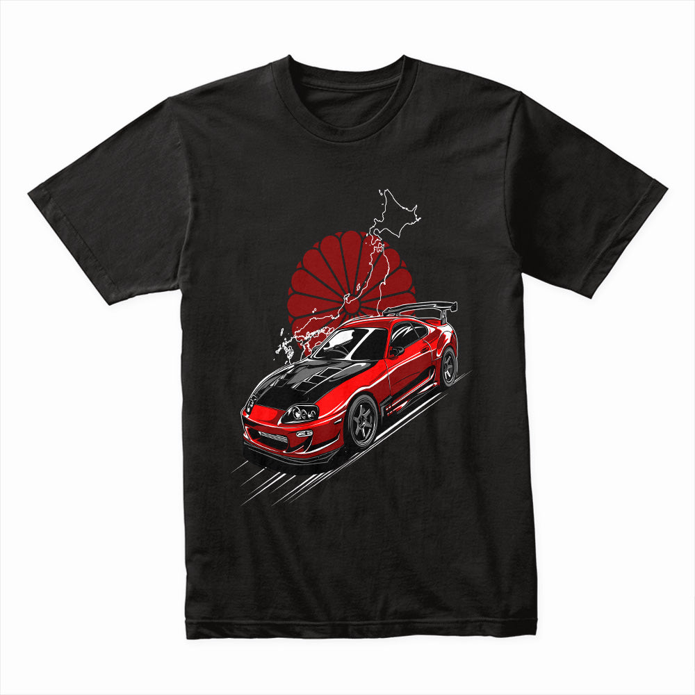 Toyota Supra JDM Legend T-Shirt – Red MK4 with Rising Sun Design
