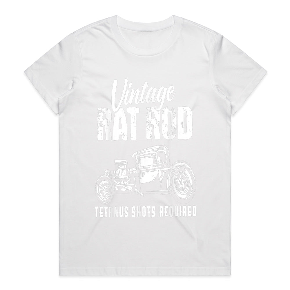Vintage Rat Rod T-Shirt – Classic Hot Rod "Tetanus Shots Required" Tee for Car Enthusiasts