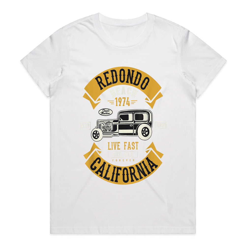 Vintage Redondo Beach California Hot Rod T-Shirt – Classic 1974 Retro Car Shop Design
