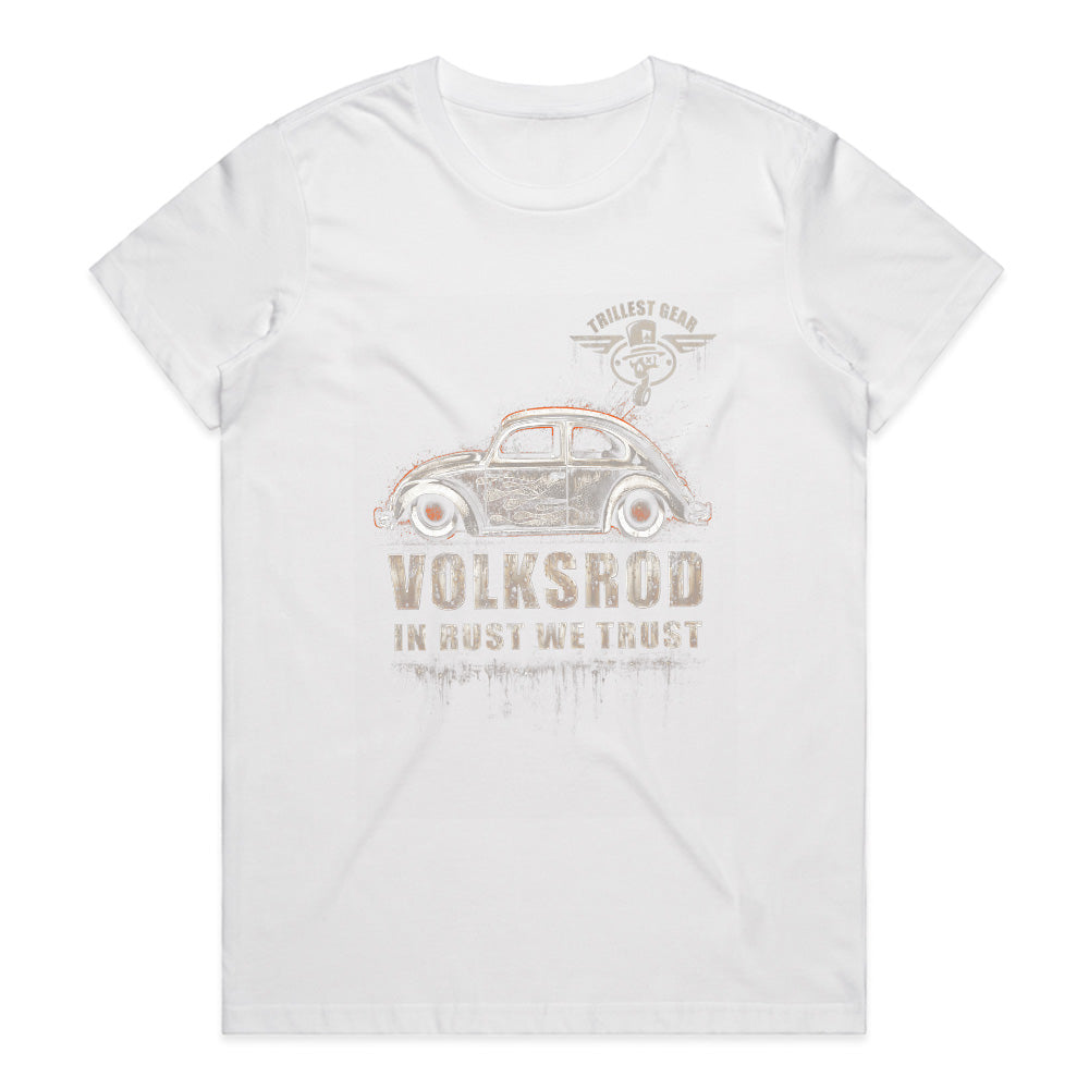 Vintage Volksrod "In Rust We Trust" T-Shirt – Classic Rat Rod Beetle Tee