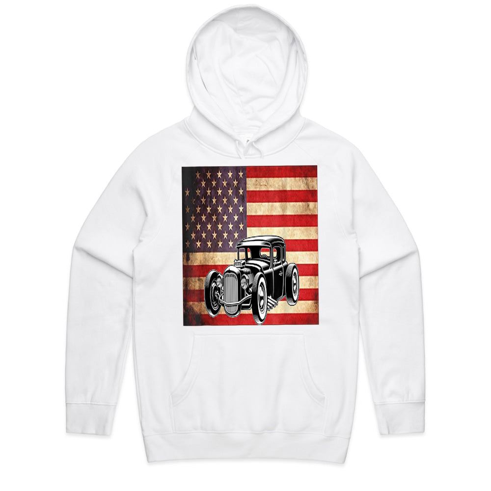 American Flag Hot Rod T-Shirt – Vintage Classic Car Enthusiast Tee