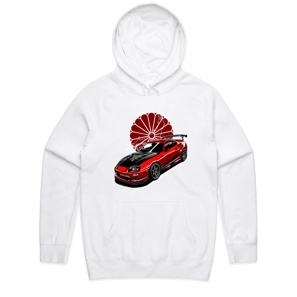 Toyota Supra JDM Legend T-Shirt – Red MK4 with Rising Sun Design