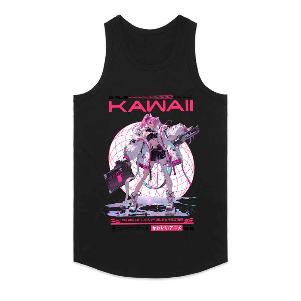 Kawaii Cyberpunk Warrior T-Shirt – Futuristic Anime Girl Aesthetic