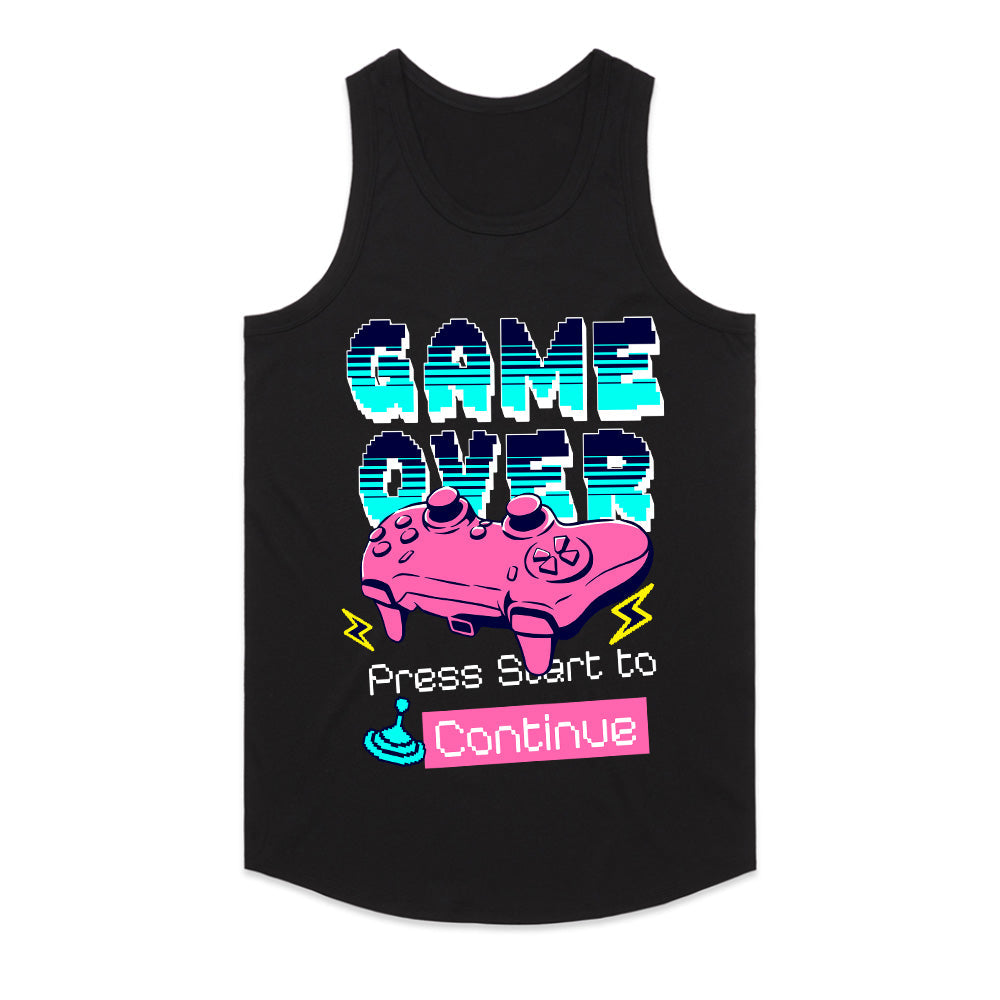 "Game Over – Press Start to Continue" Neon Retro Gaming T-Shirt