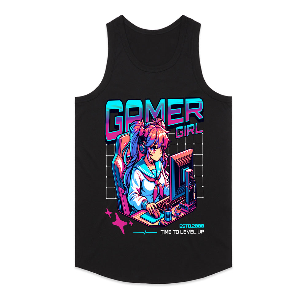 Neon Gamer Girl T-Shirt – "Time to Level Up" Anime-Inspired Gaming Tee