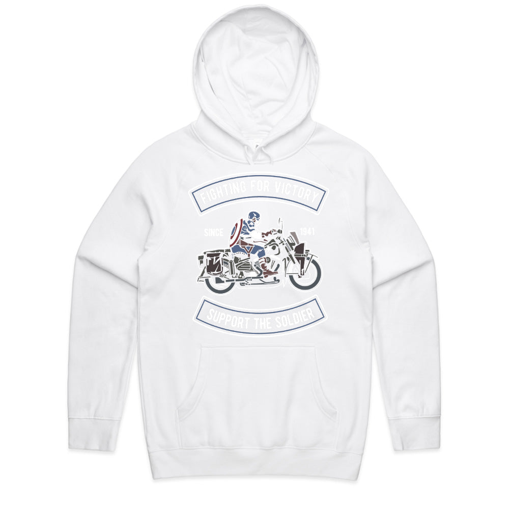 Fighting for Victory – Support the Soldier T-Shirt | Vintage Military Motorcycle Design