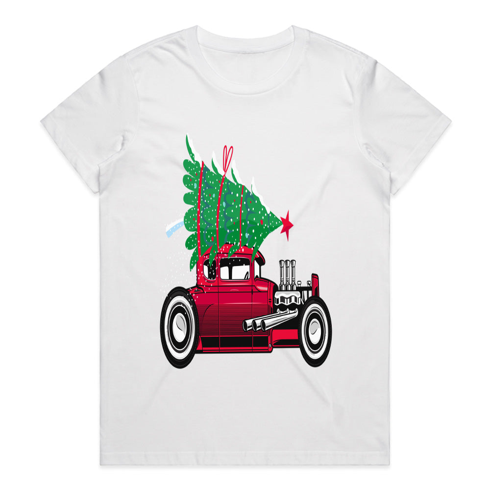 Classic Red Hot Rod Christmas Tee – Vintage Holiday Car Lover's Shirt