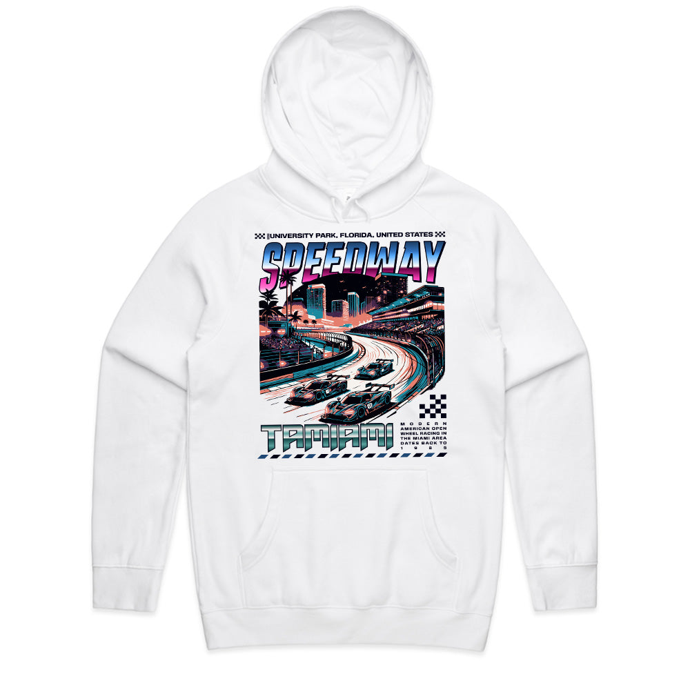 TAMIAMI SPEEDWAY Racing T-Shirt – Retro Miami Night Drive