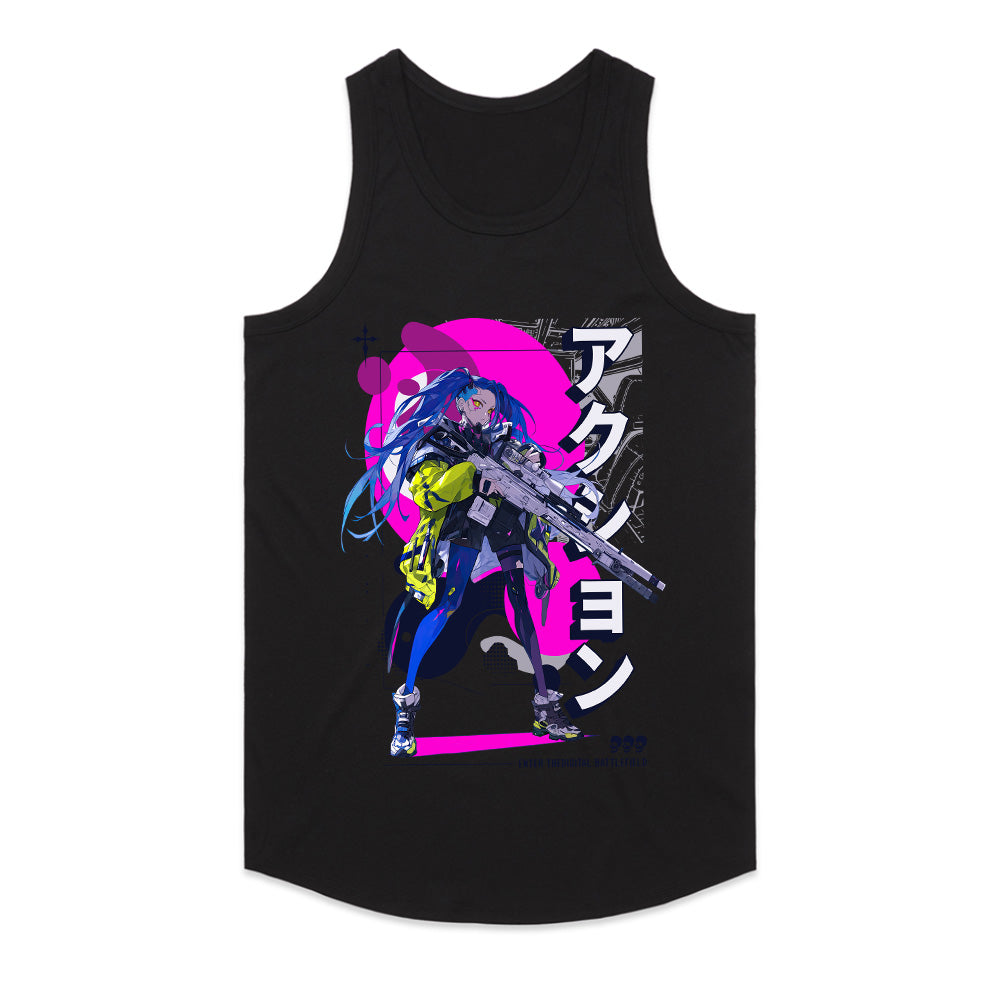 Cyberpunk Anime Sniper T-Shirt – Action Mode Activated