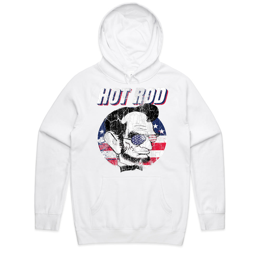 Hot Rod Abraham Lincoln T-Shirt – Patriotic Vintage Muscle Car & USA Flag Tee