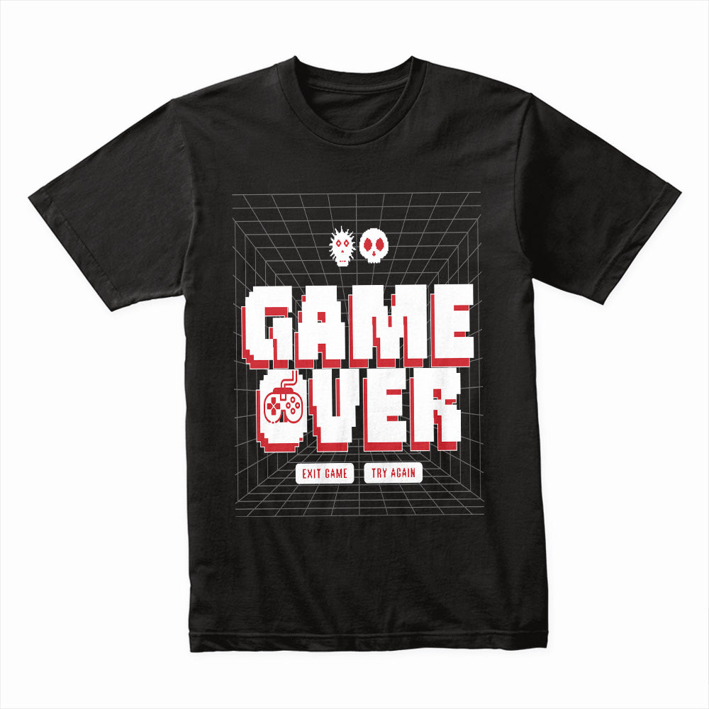 Retro "Game Over – Try Again?" T-Shirt – 3D Pixel Arcade Design