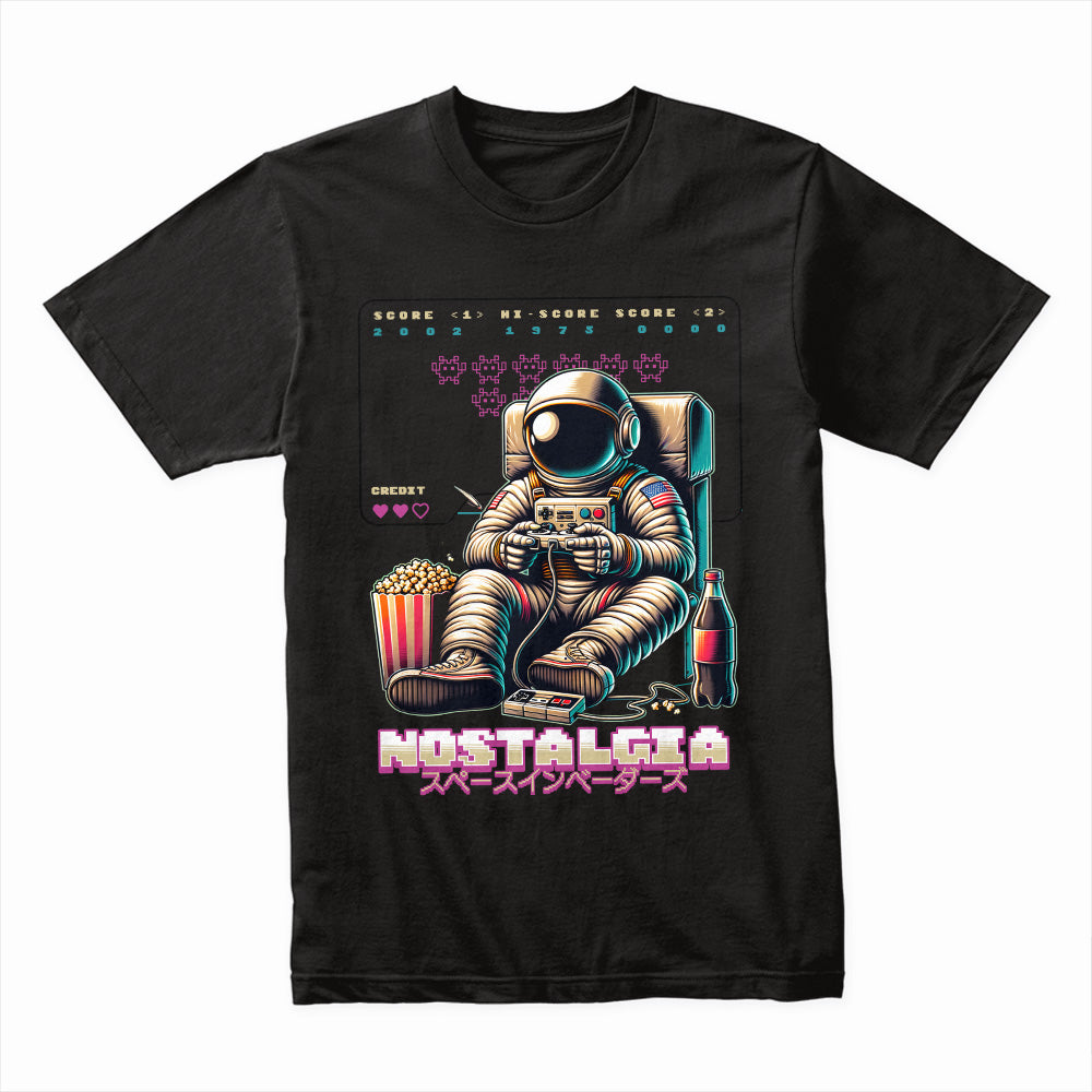 Retro Astronaut Gamer T-Shirt – "Nostalgia Space Invaders" Arcade Tee