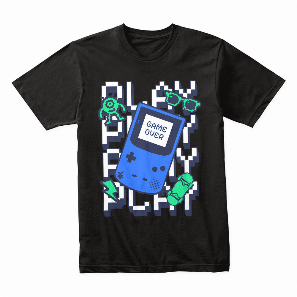 Retro Handheld Gamer T-Shirt – "Play Play Play" Pixel Art Tee