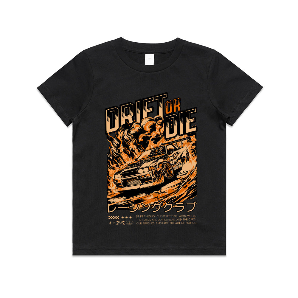 Drift or Die T-Shirt – Japanese Street Racing Fire Edition