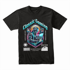 "Classic Gaming Cyberpunk T-Shirt – Futuristic Retro Arcade Design"