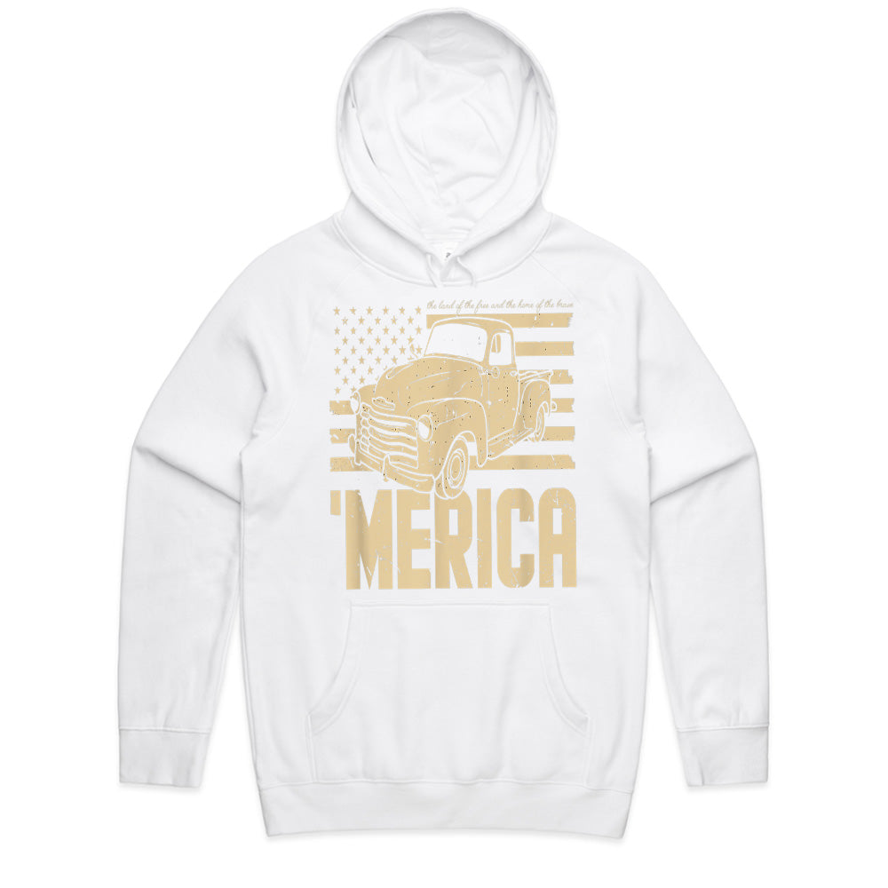 MERICA Vintage Truck T-Shirt – Classic American Flag & Retro Pickup Design