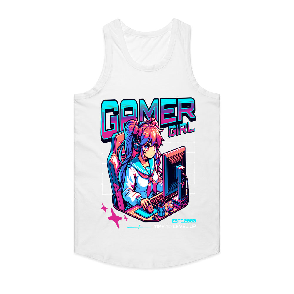 Neon Gamer Girl T-Shirt – "Time to Level Up" Anime-Inspired Gaming Tee