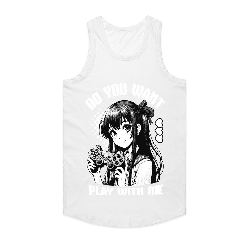 Anime Gamer Girl T-Shirt - "Do You Want to Play With Me?" - Black Gaming Tee