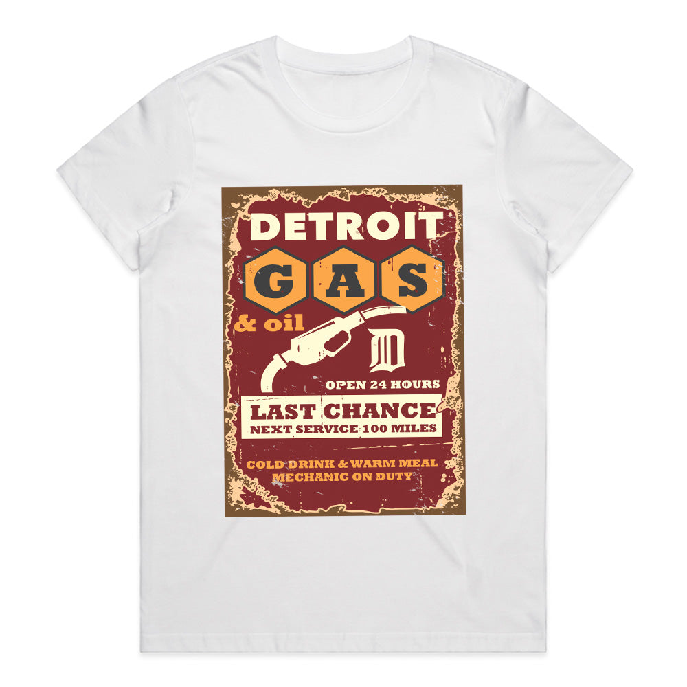 Detroit Cruise Vintage Gas Station T-Shirt – Classic Hot Rod & 24-Hour Service Design