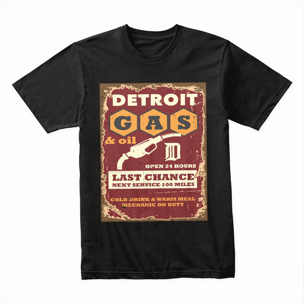 Detroit Cruise Vintage Gas Station T-Shirt – Classic Hot Rod & 24-Hour Service Design