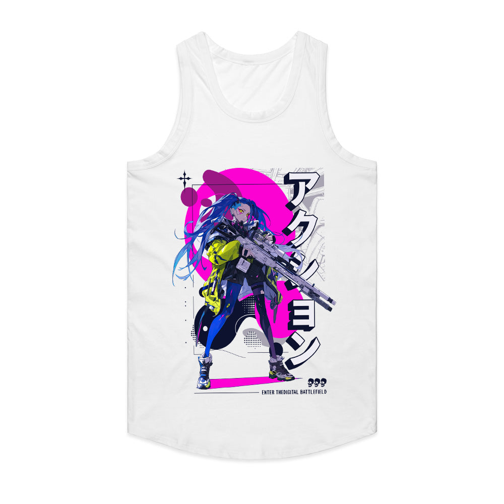 Cyberpunk Anime Sniper T-Shirt – Action Mode Activated