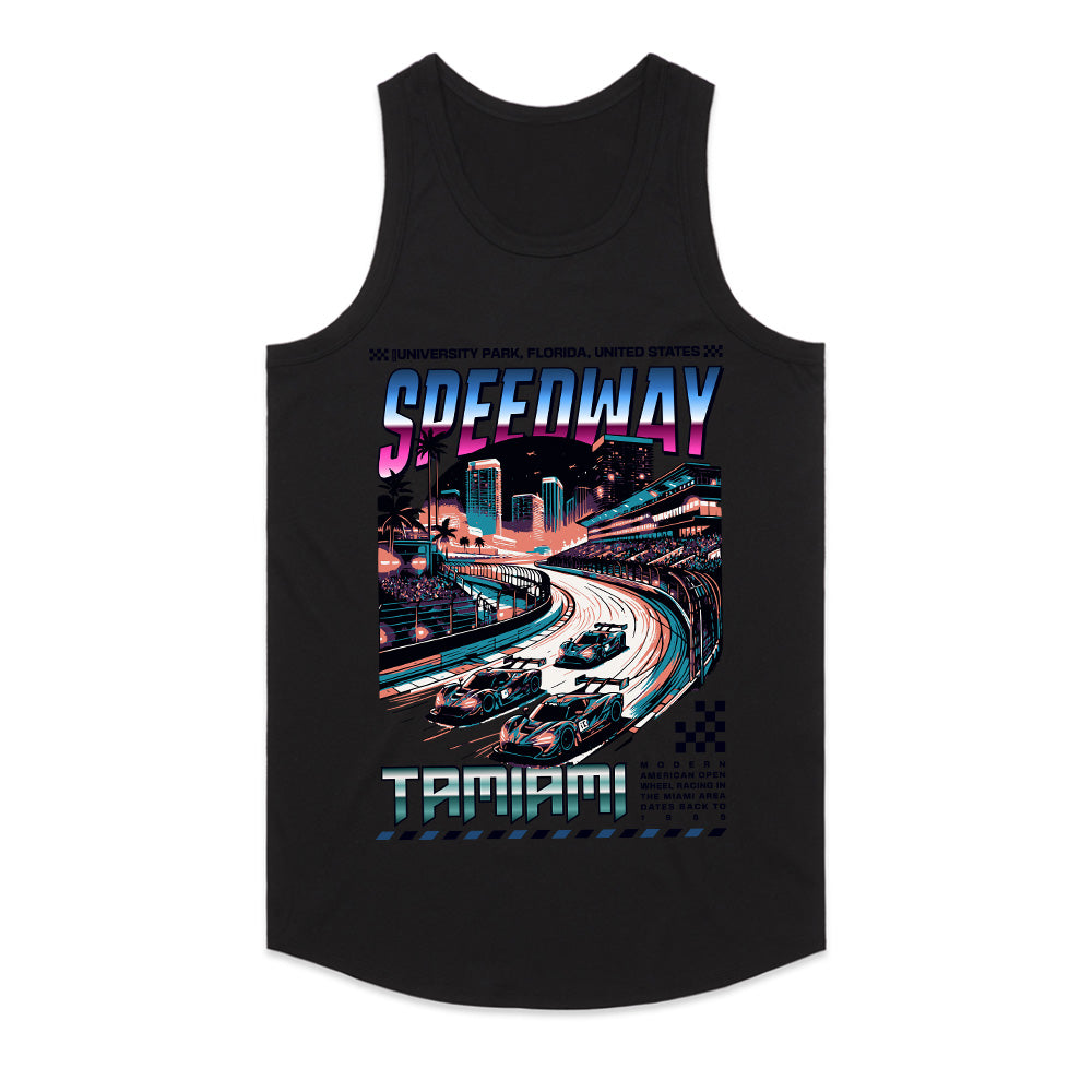 TAMIAMI SPEEDWAY Racing T-Shirt – Retro Miami Night Drive
