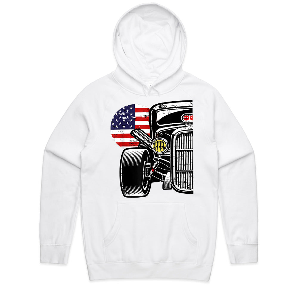 🇺🇸 Vintage Hot Rod T-Shirt – Classic American Flag Muscle Car Enthusiast Tee