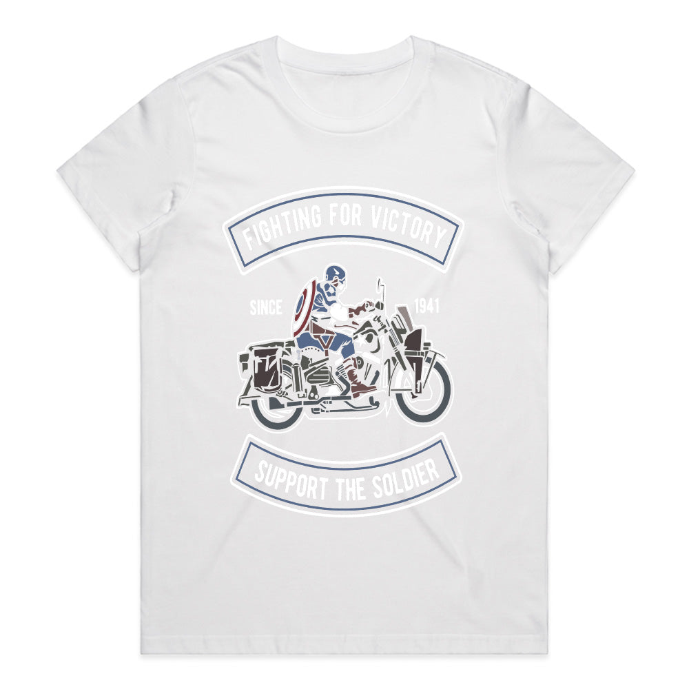 Fighting for Victory – Support the Soldier T-Shirt | Vintage Military Motorcycle Design