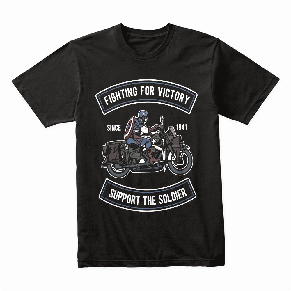 Fighting for Victory – Support the Soldier T-Shirt | Vintage Military Motorcycle Design