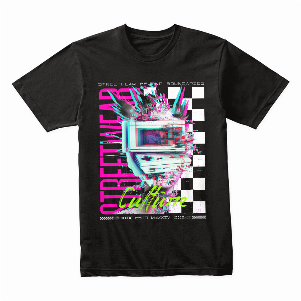 "Streetwear Culture – Retro Glitch Gaming T-Shirt"