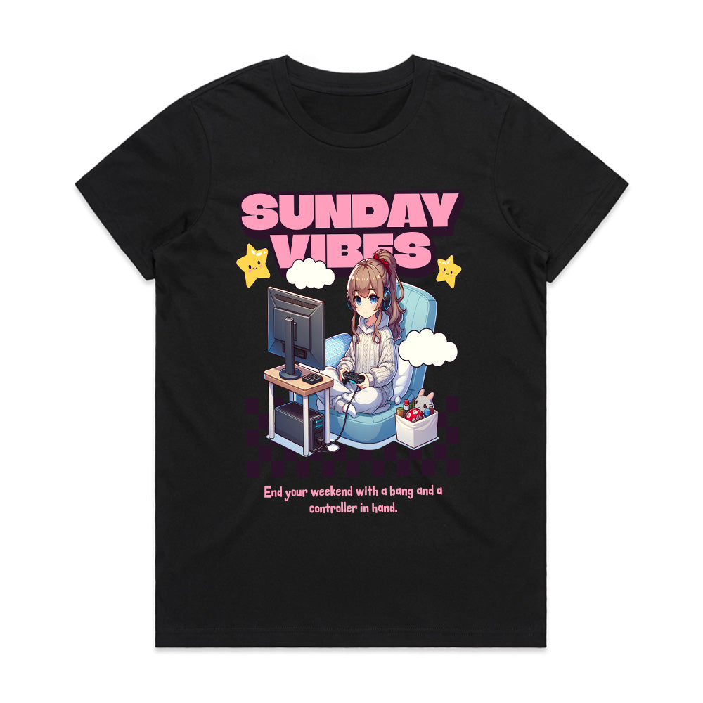 "Sunday Vibes – Cozy Gamer Girl Aesthetic T-Shirt"