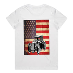American Flag Hot Rod T-Shirt – Vintage Classic Car Enthusiast Tee