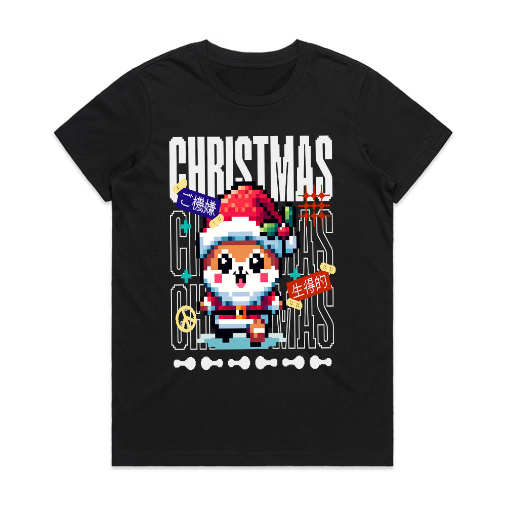 Pixel Santa Pug – Christmas Gamer Festive Graphic Tee