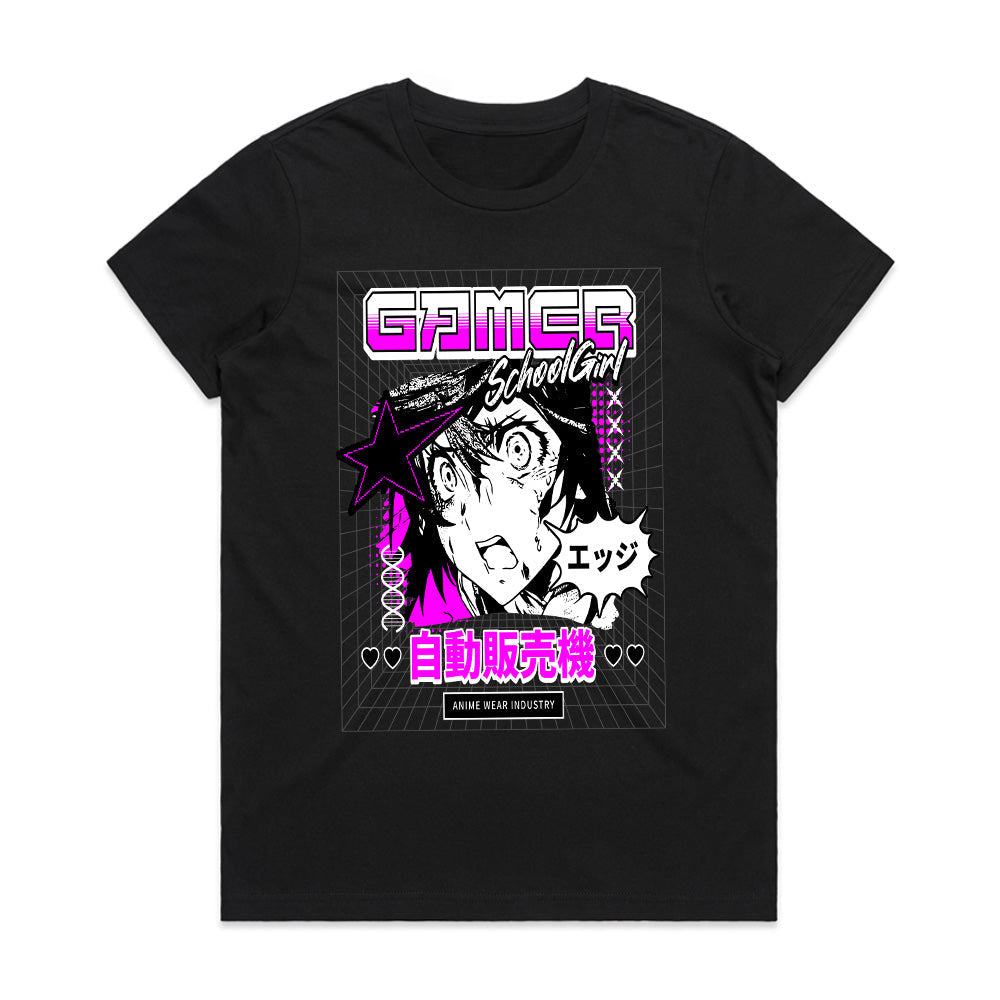 Edgy Gamer School Girl" Cyberpunk Anime T-Shirt – Japanese Aesthetic