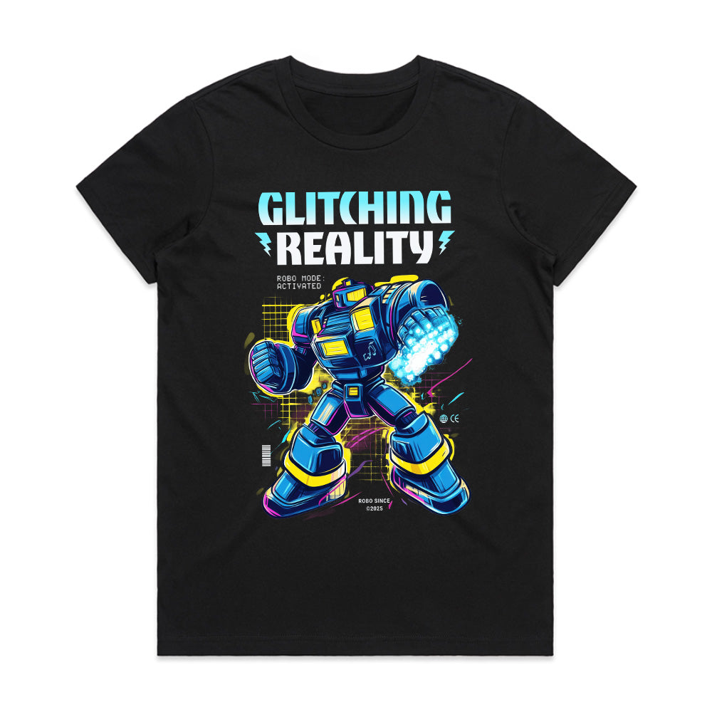 Cyber Mech Warrior T-Shirt – Glitching Reality Sci-Fi Robot Design
