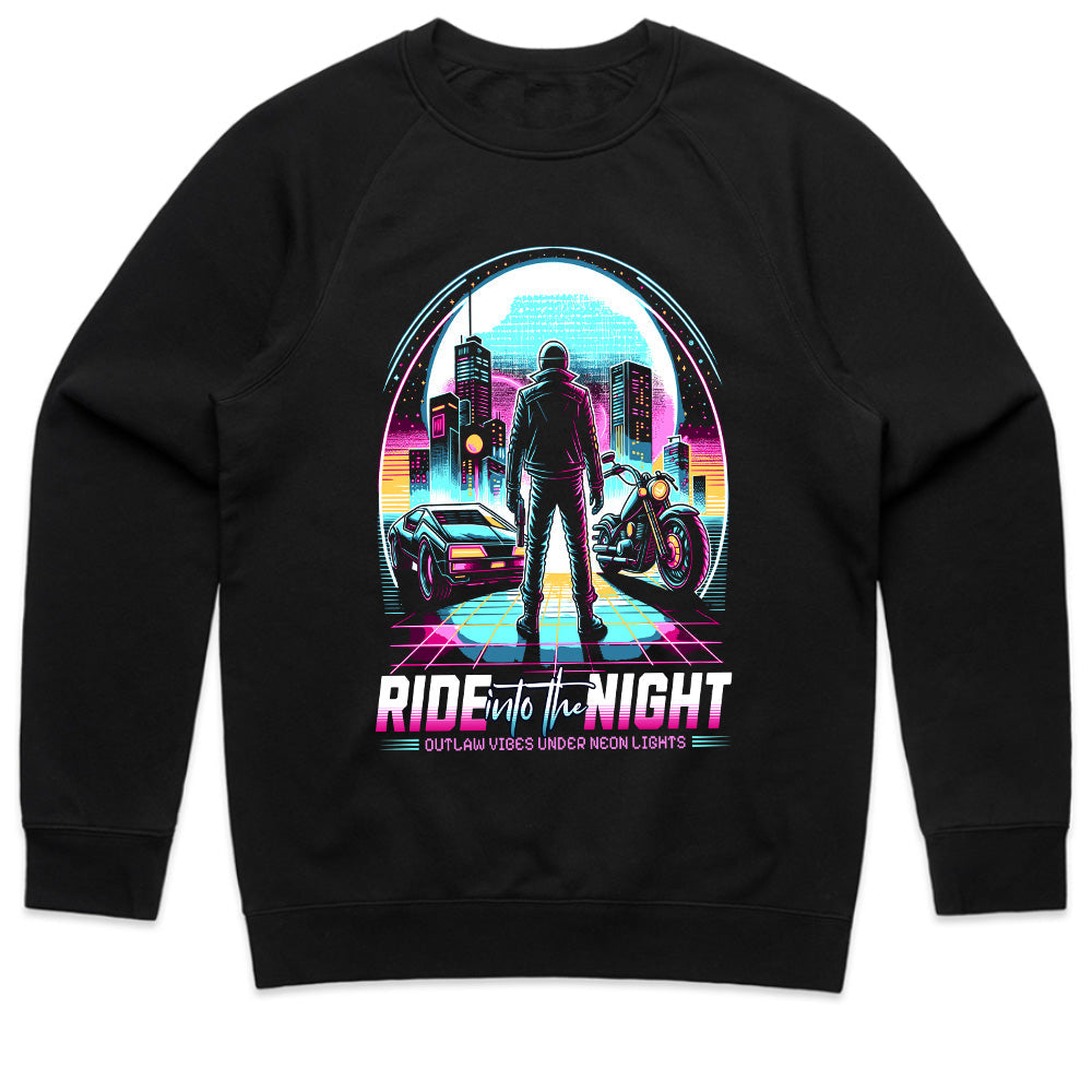 Ride Into the Night – Neon Cyberpunk Outlaw Graphic T-Shirt