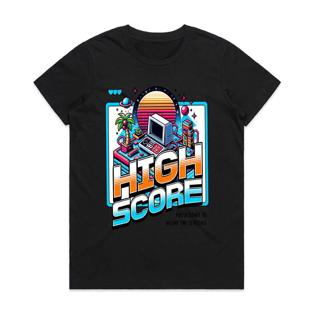 High Score - Retro Arcade Sunset Gaming T-Shirt