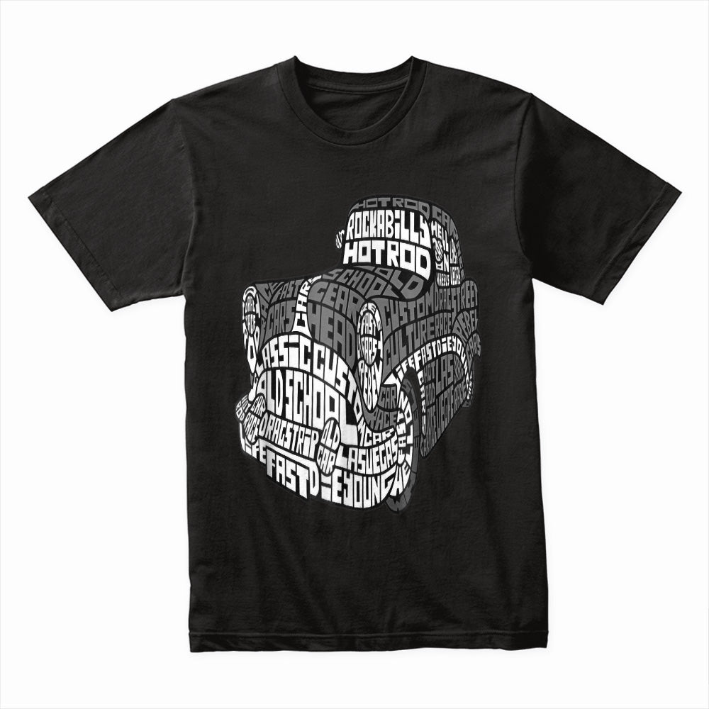 Vintage Hot Rod Word Art T-Shirt | Old School Garage Design for Car Enthusiasts