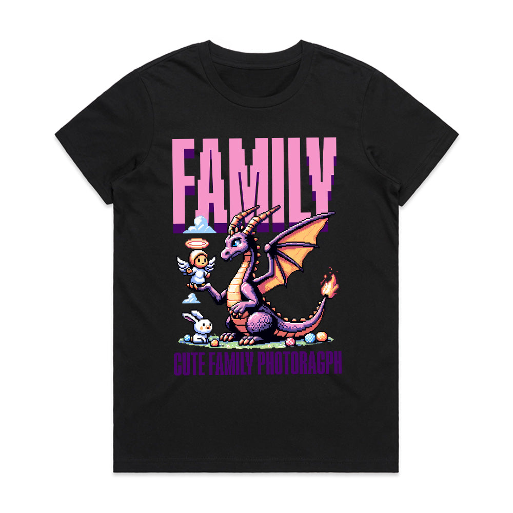 Pixel Art Family Dragon T-Shirt – Cute Retro Gaming Fantasy