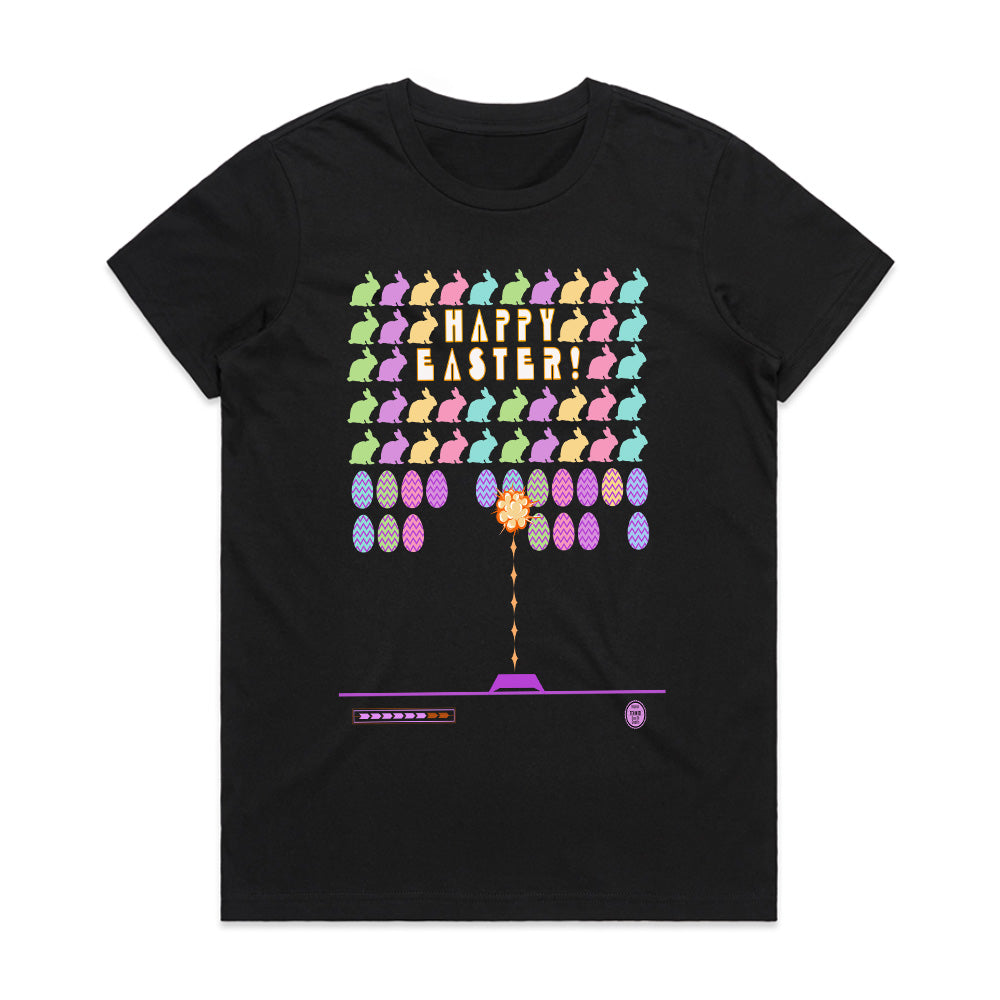 Retro Easter Arcade T-Shirt – Pixel Bunny & Egg Shooter Game
