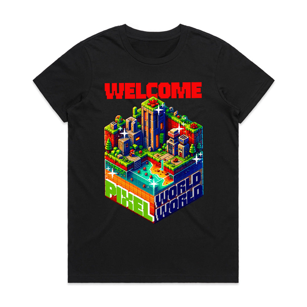 Welcome to Pixel World T-Shirt – Retro Gaming Isometric Art