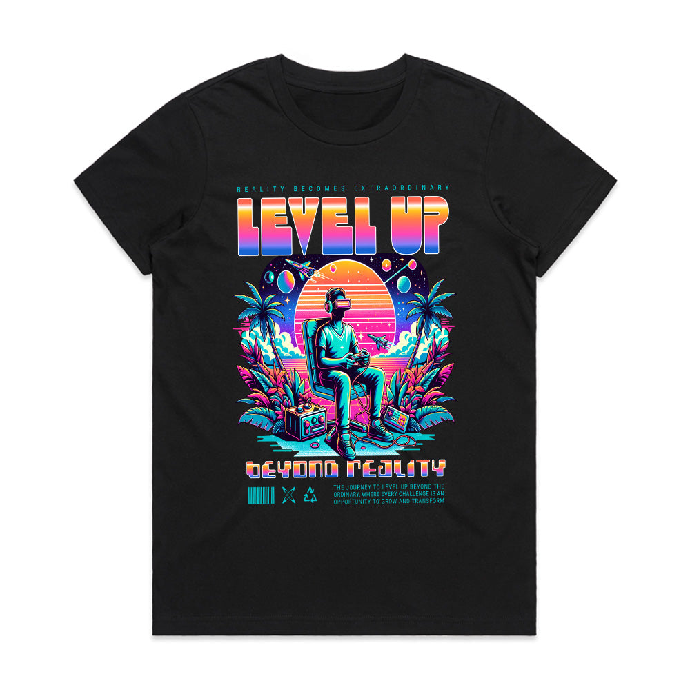 Level Up VR T-Shirt – Neon Cyberpunk Gaming Aesthetic