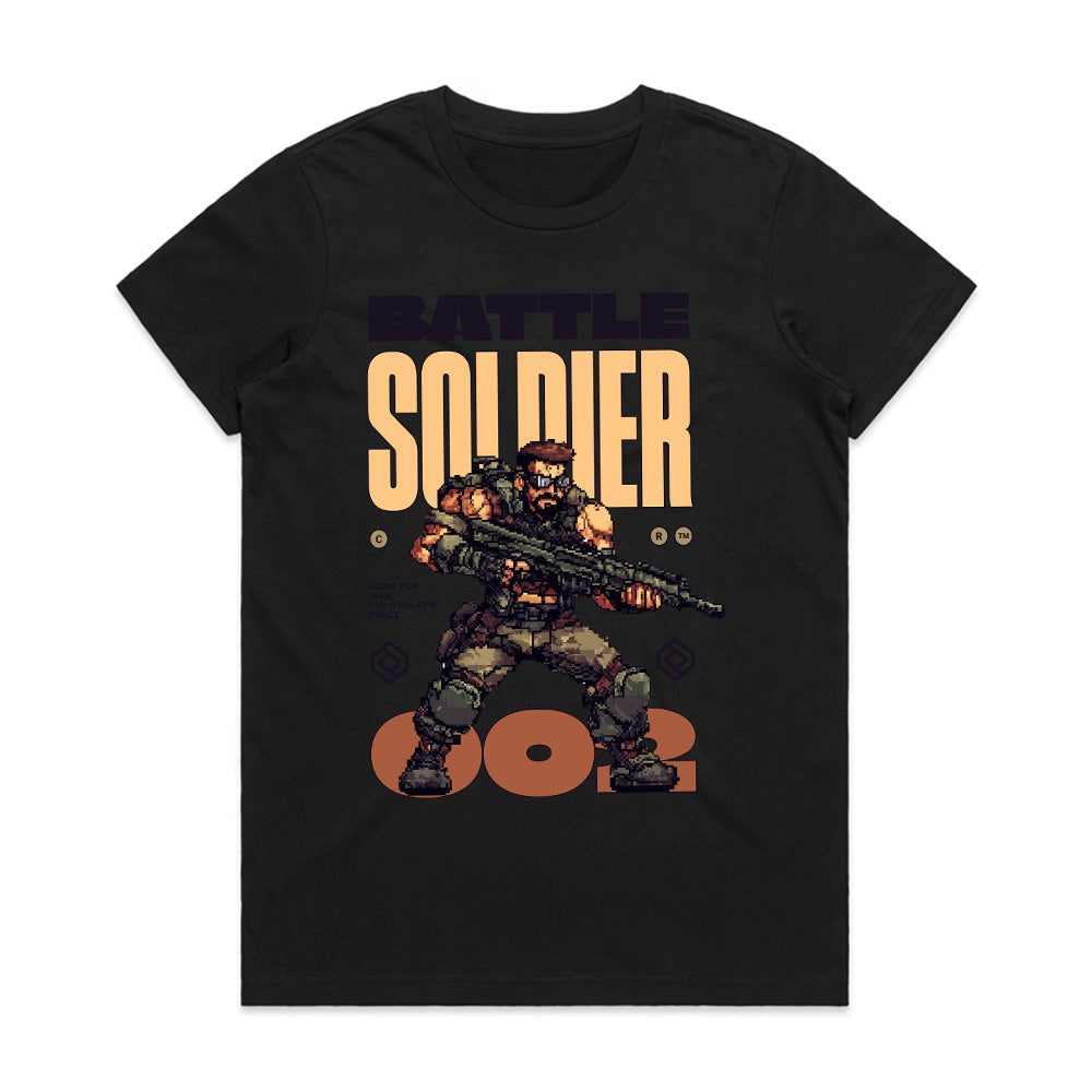 Battle Soldier T-Shirt – Retro Pixel Art Military Warrior